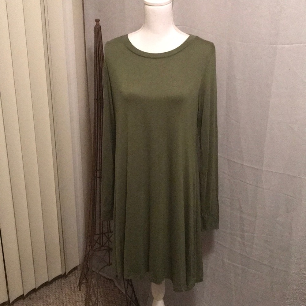 Olive long sleeved swing dress